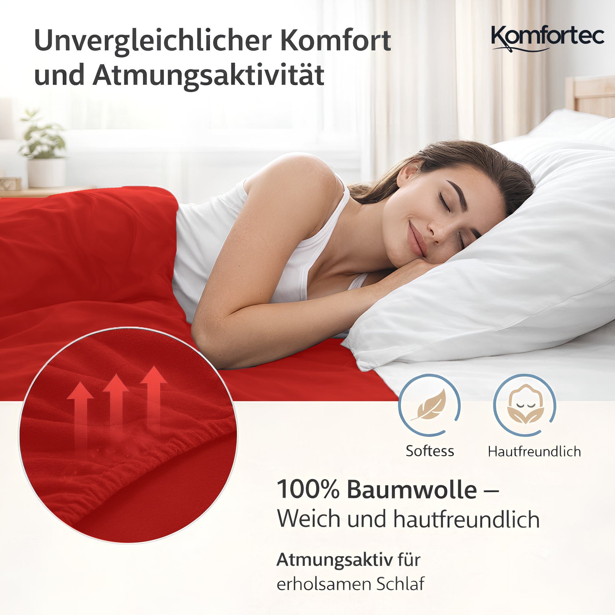 Komfortec Spannbettlaken Jersey Spannbettuch, 90x200, 140x200, 160x200, 180x200 oder 200x200 cm, 100% Baumwolle (135 g/m), Gummizug: Rundum, (1 Stück), OEKO-TEX® Standard 100 Zertifisiert, für Matratzen bis 25 cm Höhe