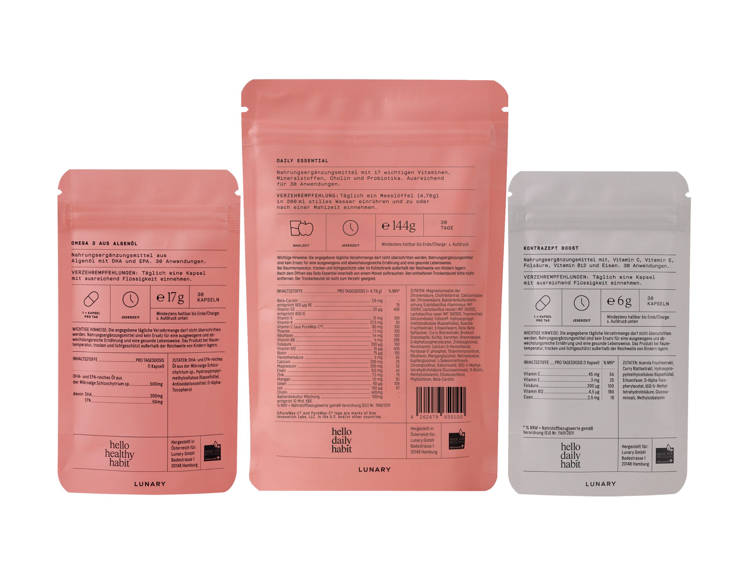 LUNARY Set Daily Essential + Kontrazept Boost Kapsel, Pulver, 167 g