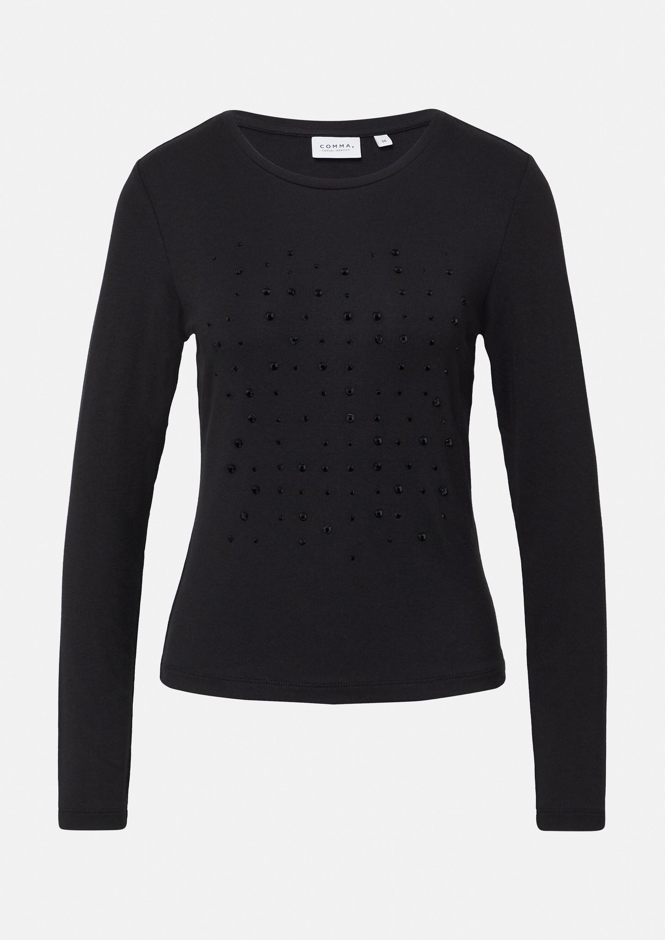 comma Langarmshirt T-Shirt Langarmshirt aus Jersey mit Schmucksteinen