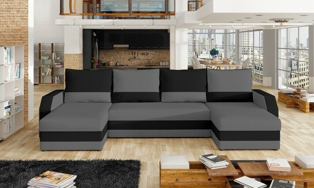 JVmoebel Ecksofa Ecksofa Europe Made in Sofa Textil Eck Couch U-Form Stoff Design Couch, Grau/Schwarz