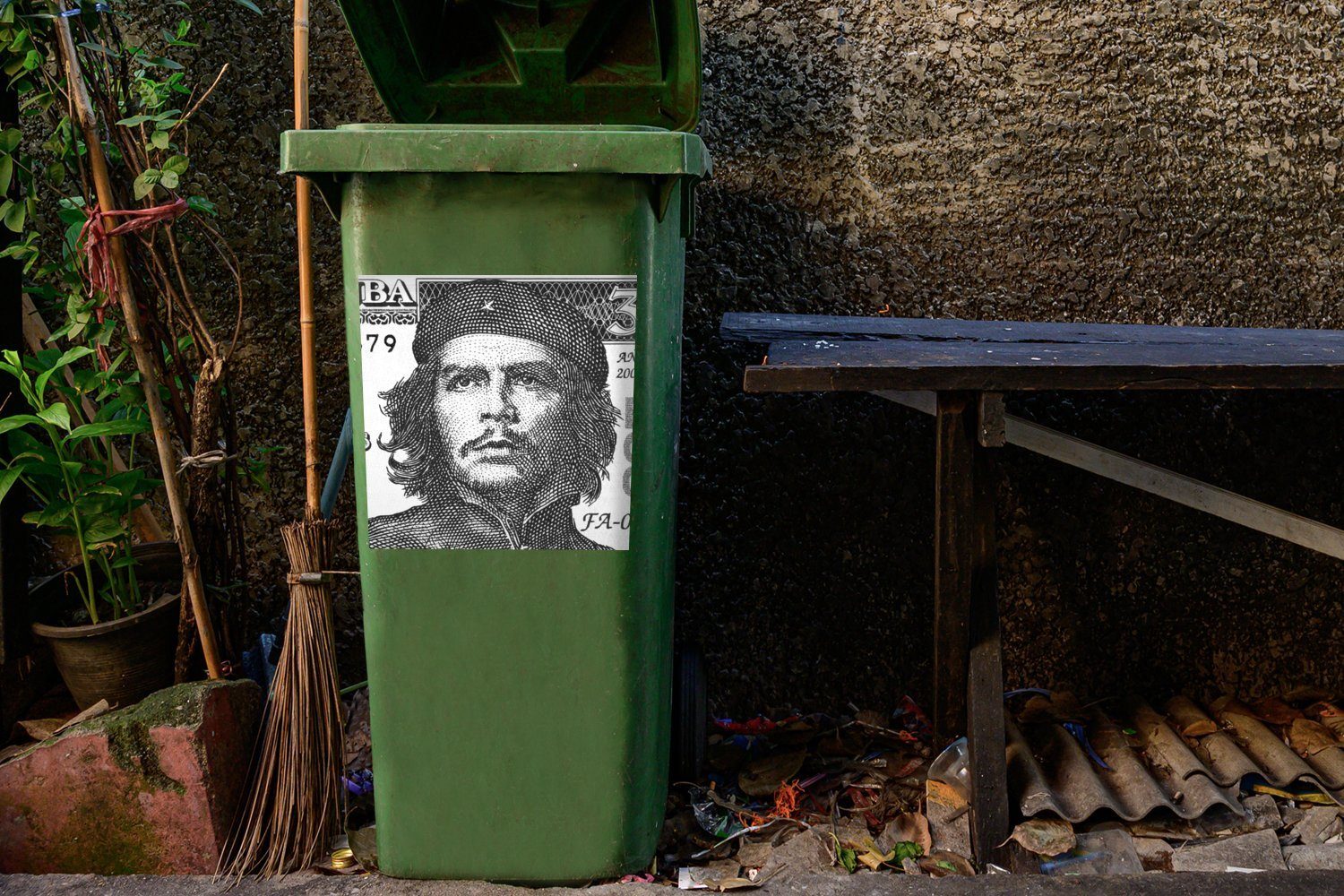 MuchoWow Wandsticker Schwarz-Weiß-Porträt von einer auf Che Mülleimer-aufkleber, St), Sticker, 3-Peso-Note (1 Guavara Mülltonne, Container, Abfalbehälter