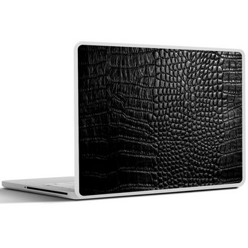 MuchoWow Wandsticker Leder - Textur - Schwarz - Grau (1 St), Laptop Folien Cover, Aufkleber, Sticker Folie, Schutz vor Kratzern