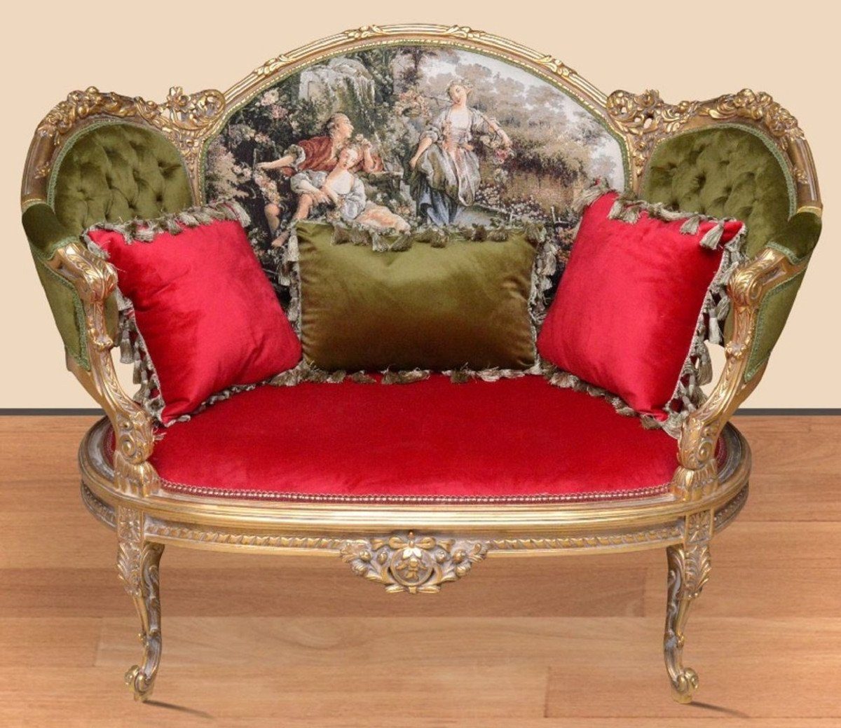 Sofa Padrino Barockstil - Mehrfarbig / Casa - Barock Sofa Rot Möbel / Wohnzimmer / Handgefertigtes Sofa im Grün Wohnzimmer Gold Barock