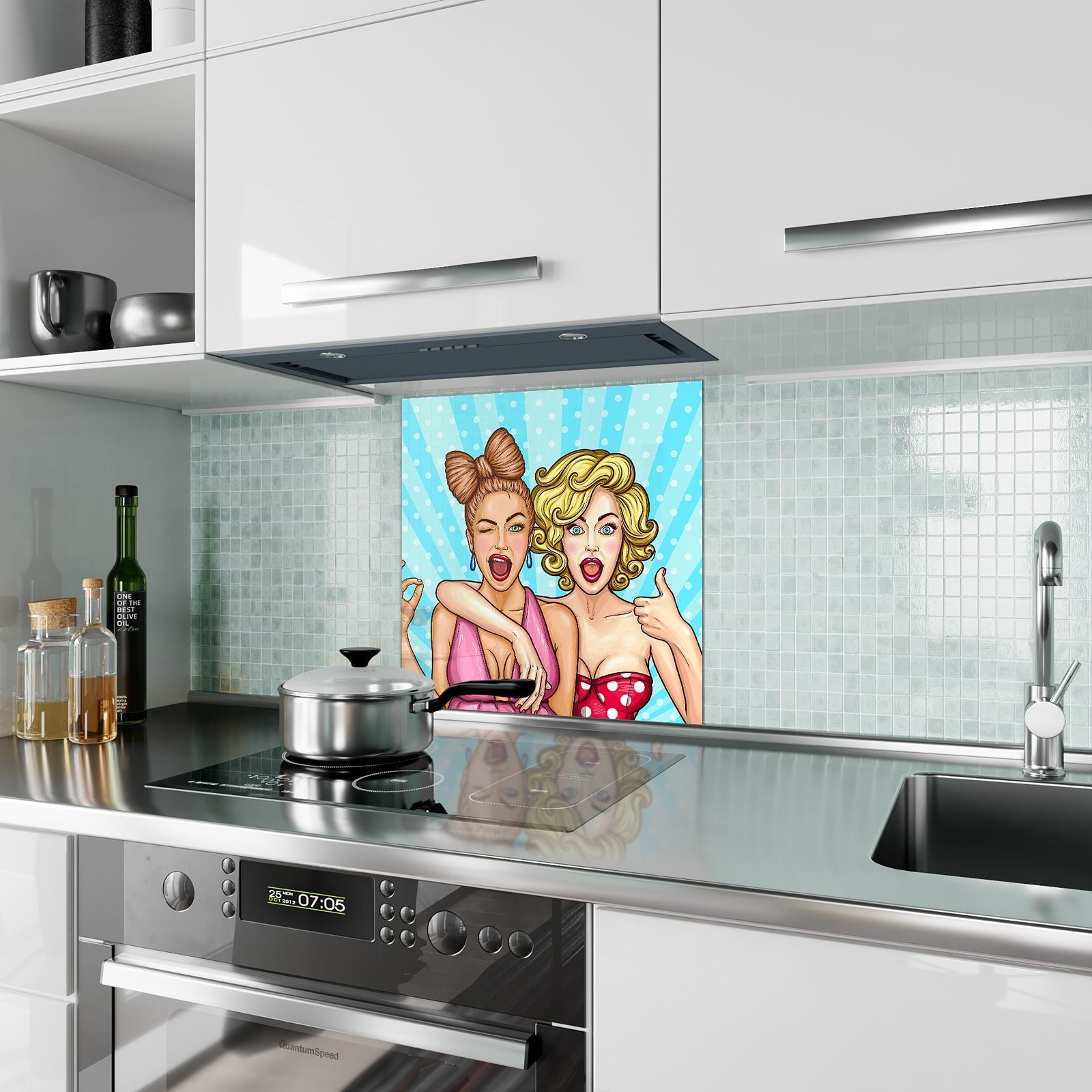 Primedeco Glas Motiv Frauen Küchenrückwand mit Zwei Spritzschutz Küchenrückwand
