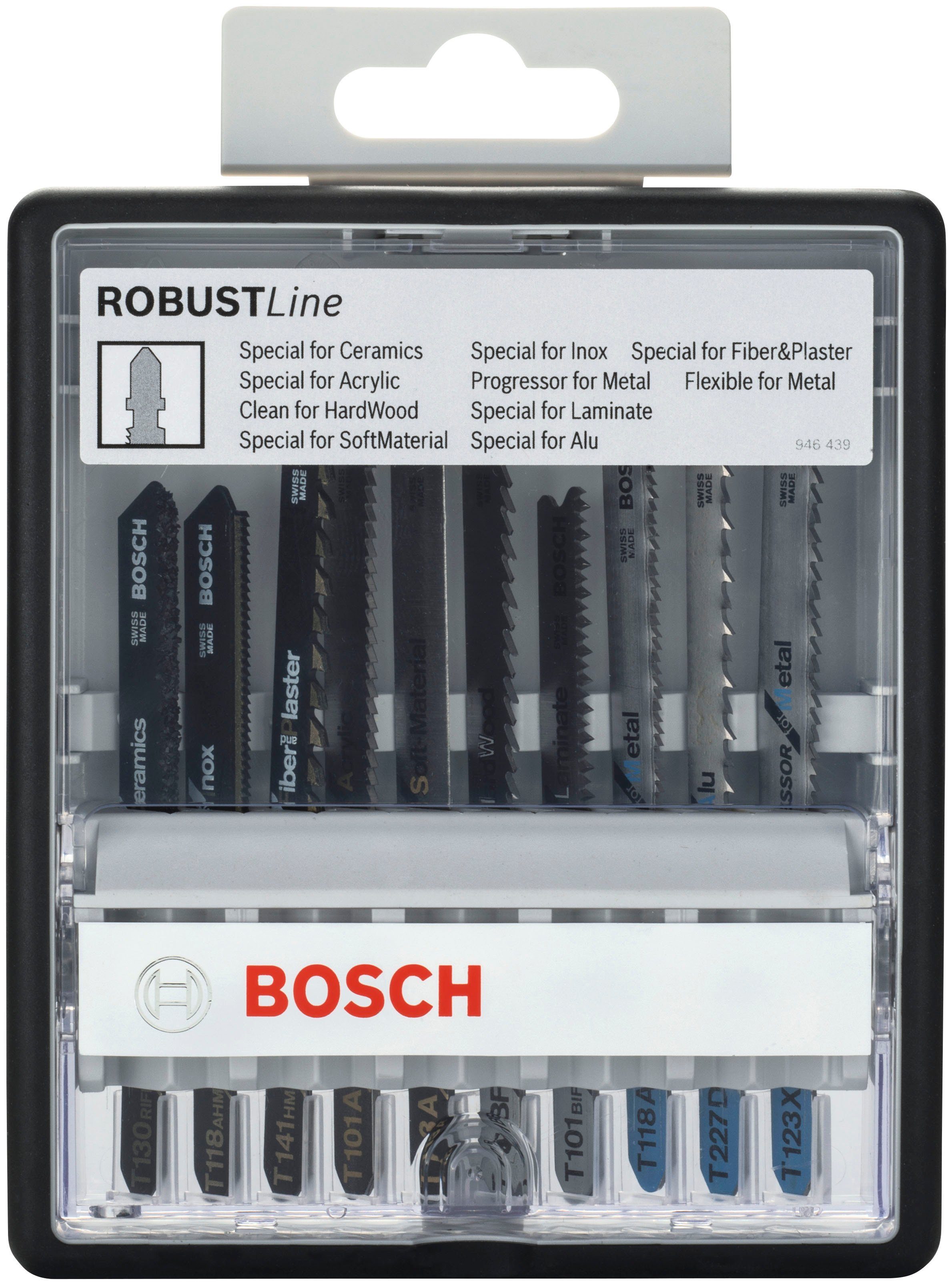 Bosch Professional Werkzeugset 10-teiliges Stichsägeblatt-Set, Robust Line, Speciality Materials