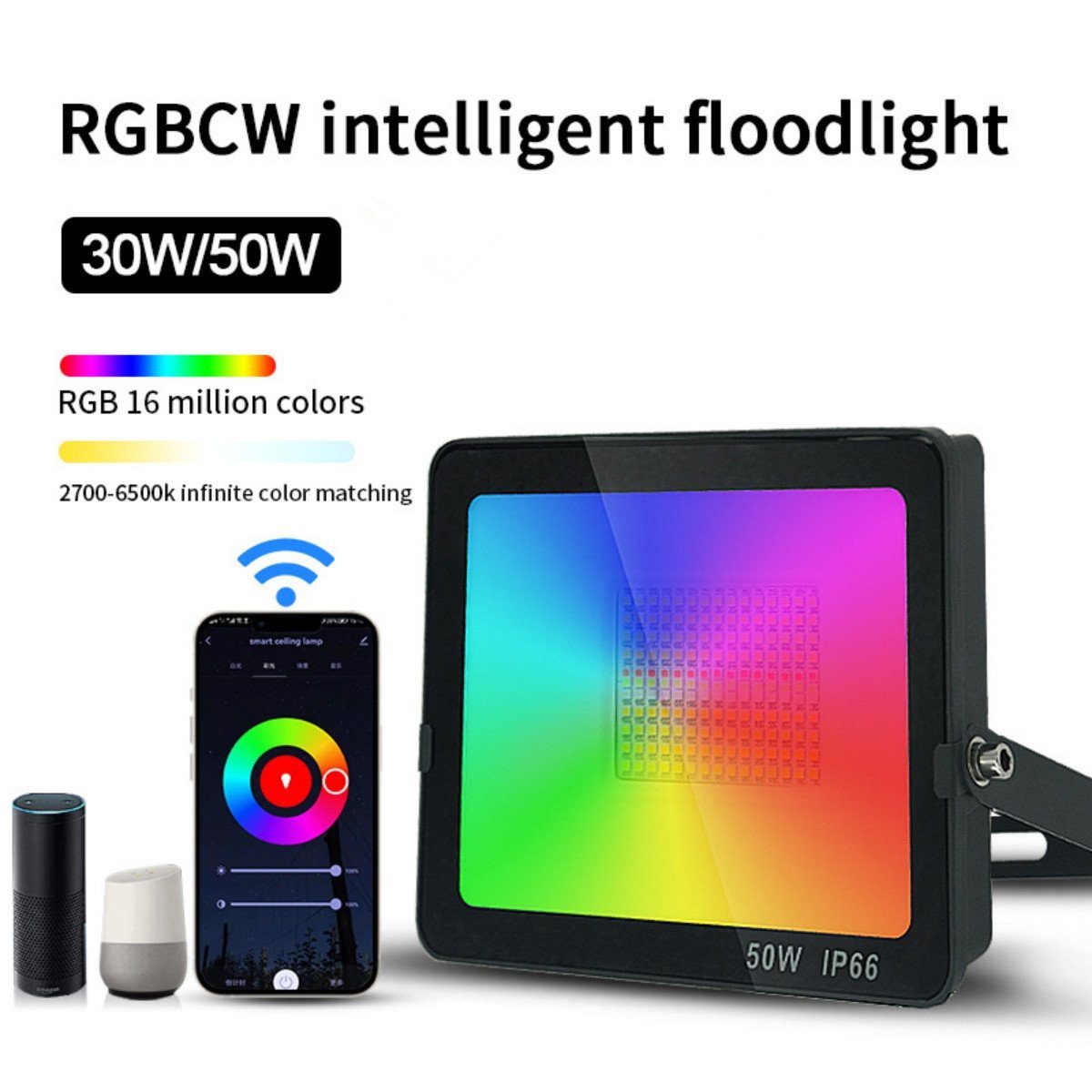 Flutlichtstrahler, 30/50W Strahler RGB LED DOPWii mit Flutlichtstrahler Mio. Fluter, Farben 16