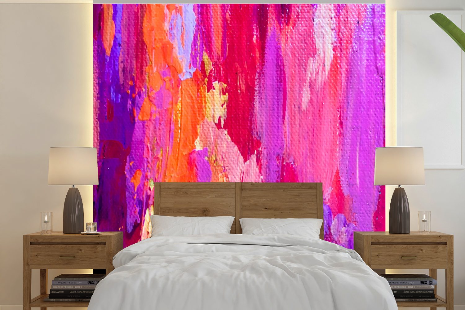 MuchoWow Fototapete Acrylmalerei (5 Schlafzimmer, mit St), Farben, Matt, Wandtapete Tapete bedruckt, oder Wohnzimmer leuchtenden für Vinyl
