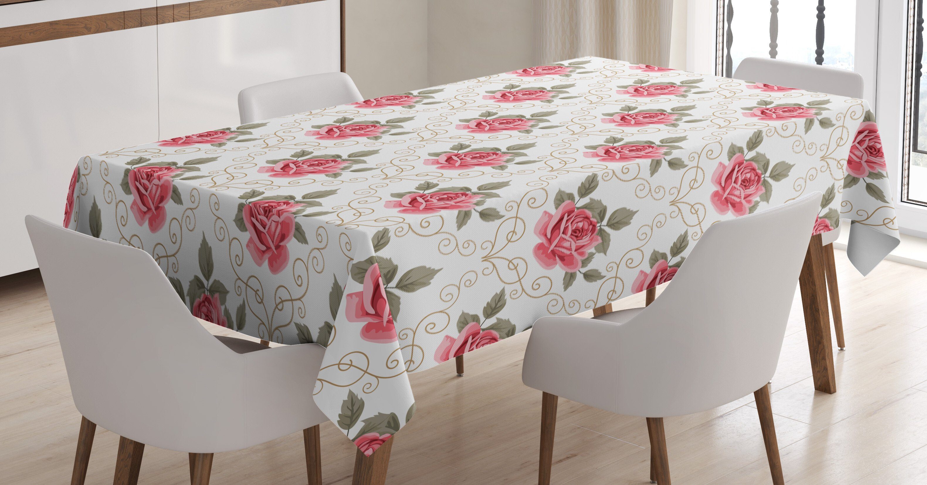 Abakuhaus Tischdecke Farbfest Waschbar Für den Außen Bereich geeignet Klare Farben, Blume Romantische Shabby Pflanze | Tischdecken