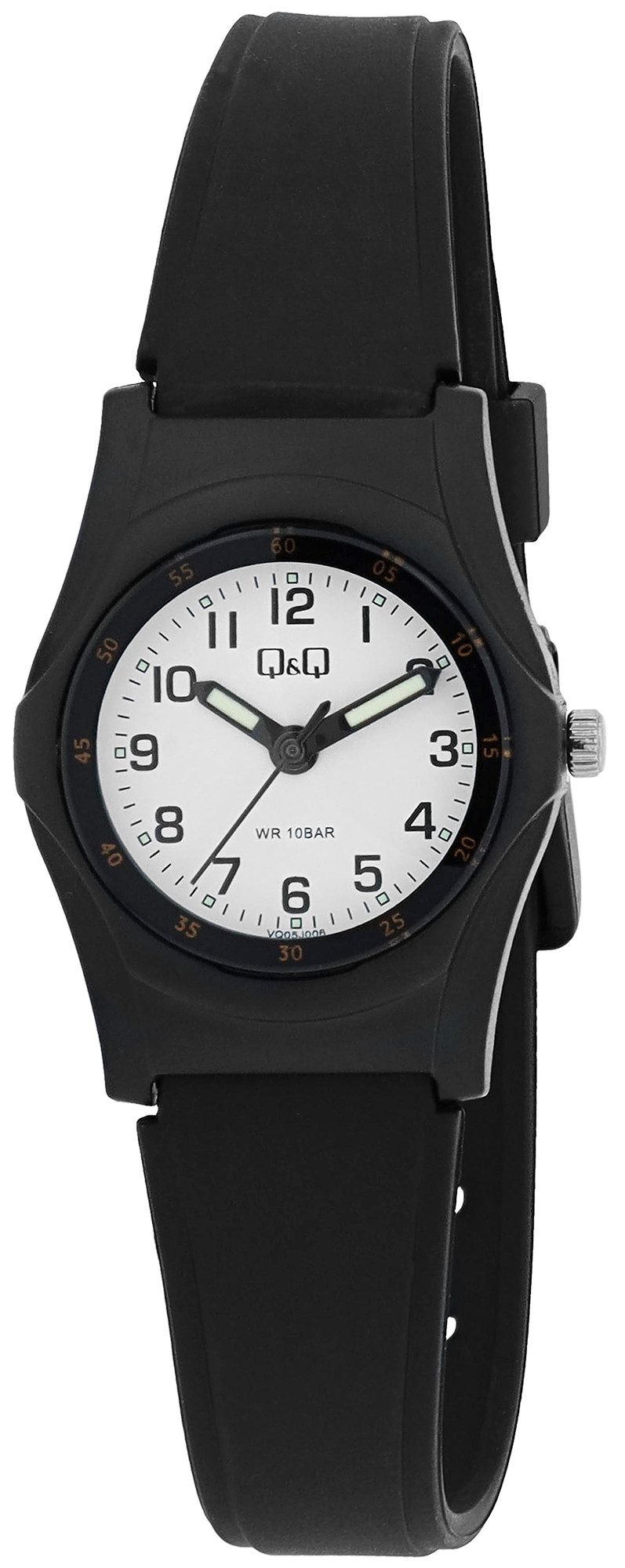 Q&Q Quarzuhr VQ05J006Y Damenuhr mit Silikonarmband, 10 BAR, schwarz