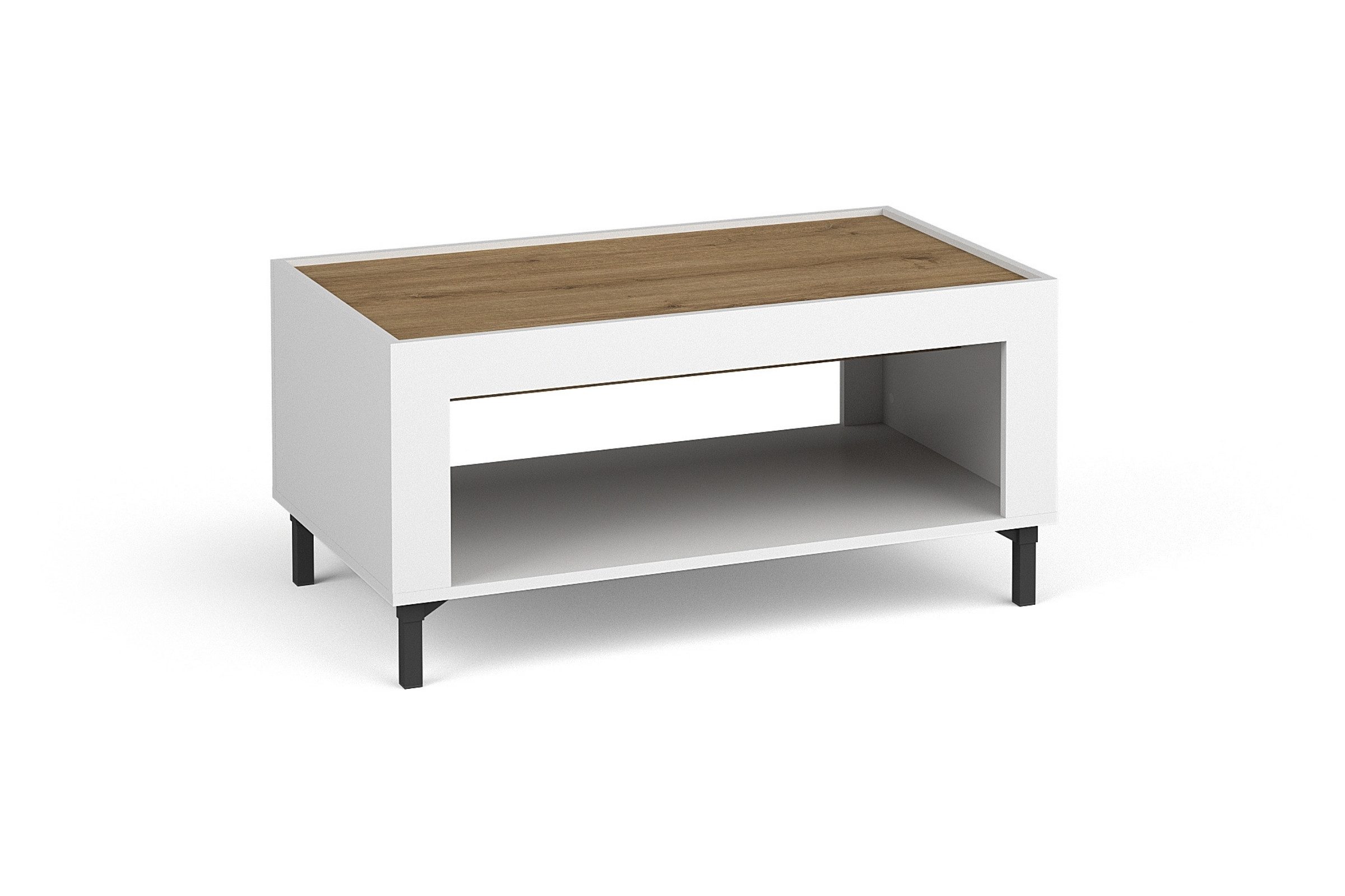 Deine Möbel 24 Couchtisch MONI 09, rechteckig, 96,9 × 56 cm (MONI - Kollektion, in Kaschmir, Weiß & Schwarz mit Eiche Whiskey, 1-St., Set), ideal für Wohnzimmer & Jugendzimmer