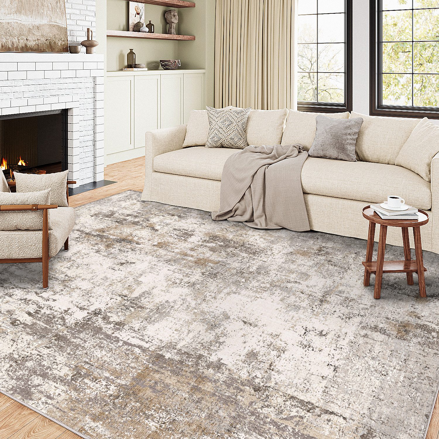 PURECOZY Teppich Verschiedene Größen, Waschbar & Rutschfest, abstrakter Stil, Rechteckig, Höhe: 6.1 mm, für Wohnzimmer, Schlafzimmer, Flur, Küche & Eingangsbereich