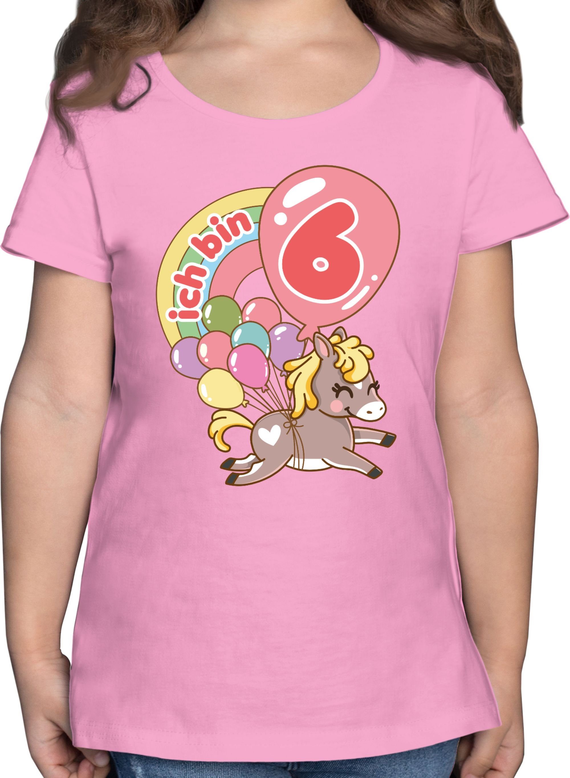 Shirtracer T-Shirt Ich bin sechs - Pferd mit Luftballons 6. Geburtstag 2 Rosa