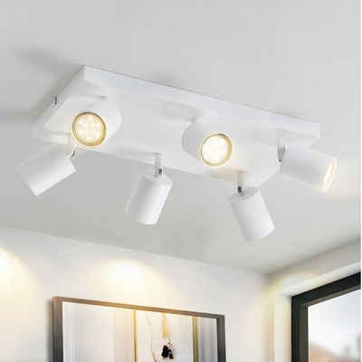 Nettlife Deckenstrahler Weiß mit 4/6 Flammig Deckenleuchte GU10 Deckenlampe Deckenspots, 330°Schwenkbar, LED wechselbar, für Wohnzimmer Schlafzimmer Küche Flur, 25W