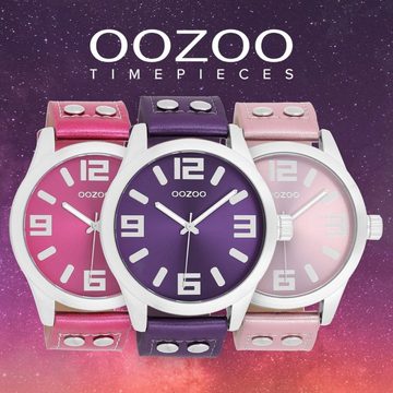 OOZOO Quarzuhr Oozoo Damen Armbanduhr Timepieces Analog, Damenuhr rund, extra groß (ca. 46mm) Lederarmband, Fashion-Style