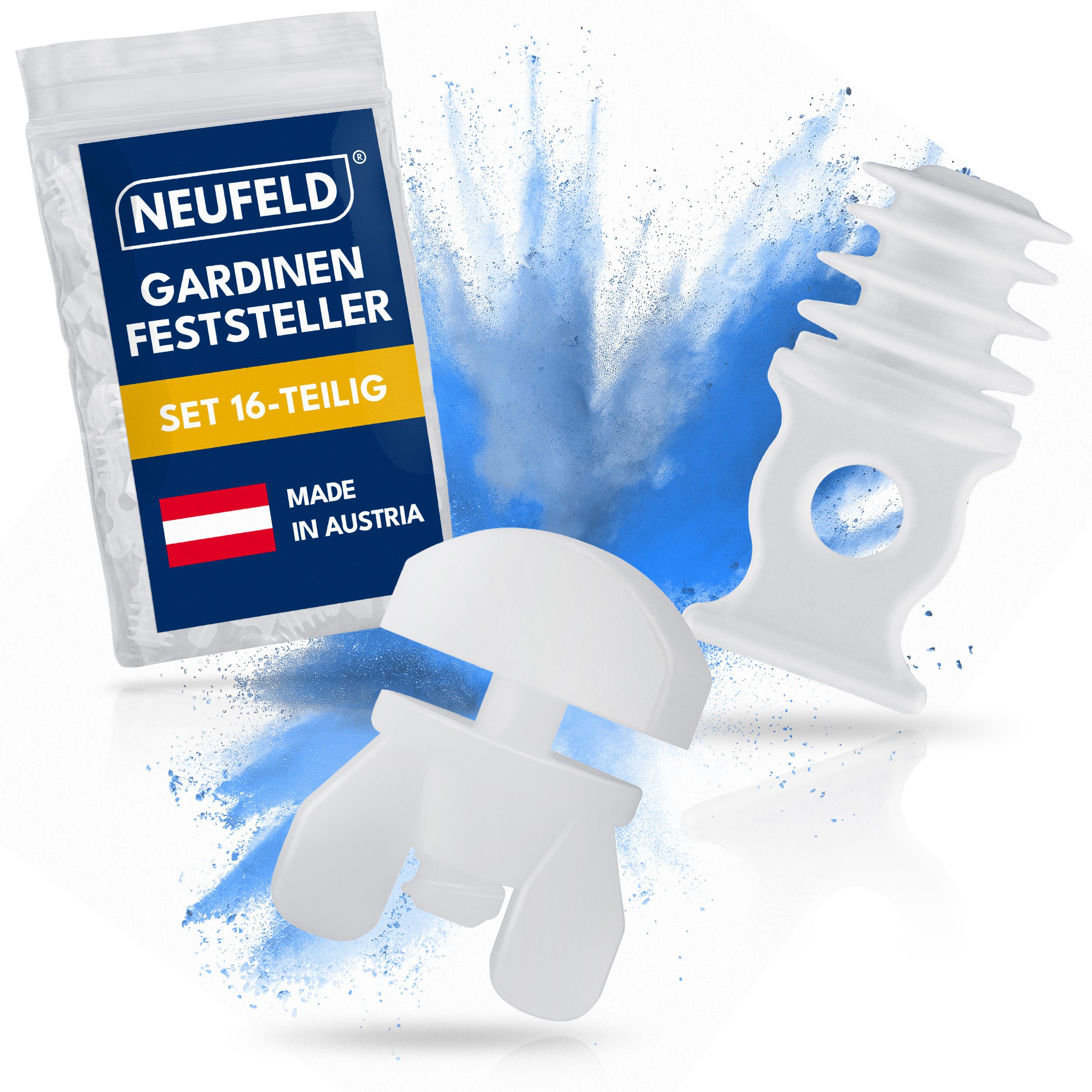 NEUFELD Feststeller Gardinenstopper 16 Stück I Zwischen- & Endfeststeller