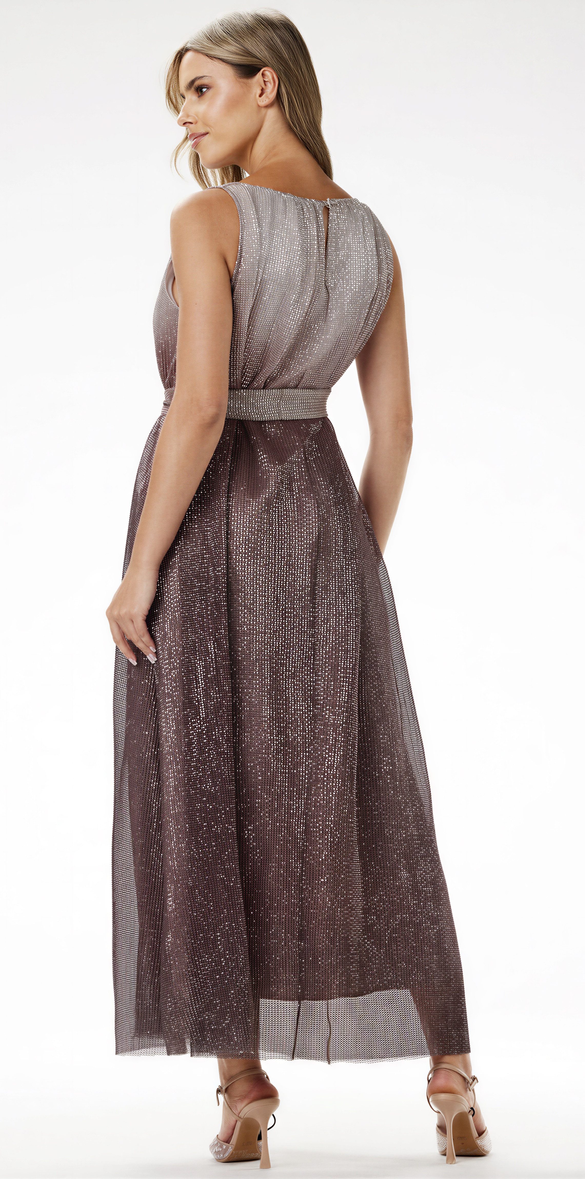 Awama Maxikleid mit Pailletten und Bindegürtel