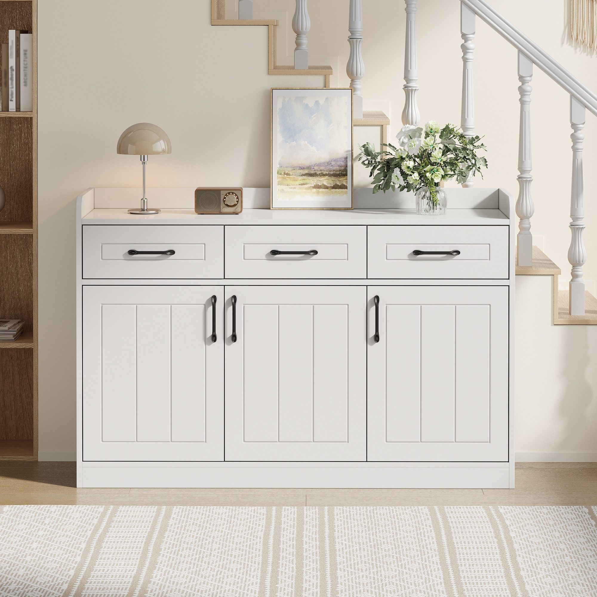 Merax Sideboard mit Verstellbaren Einlegeböden (120 x 35 x 80 cm, 1 St), Wohnzimmerschrank mit 3 Schubladen, 3 Türen & Stauraum,Schrank,Kommode