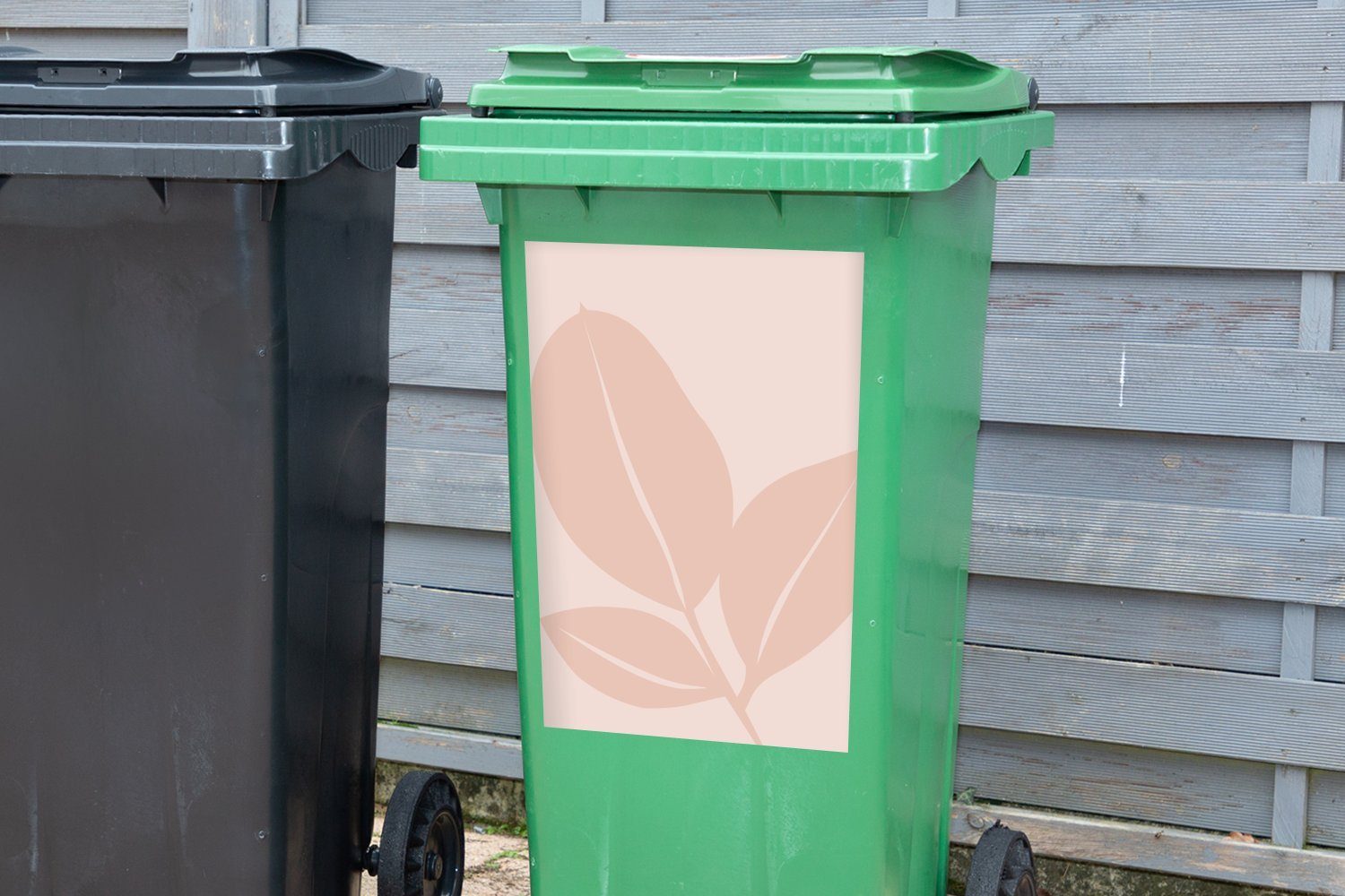 Sticker, (1 Mülleimer-aufkleber, Blätter Wandsticker MuchoWow - - Rosa St), Container, Abfalbehälter Mülltonne, Sommer