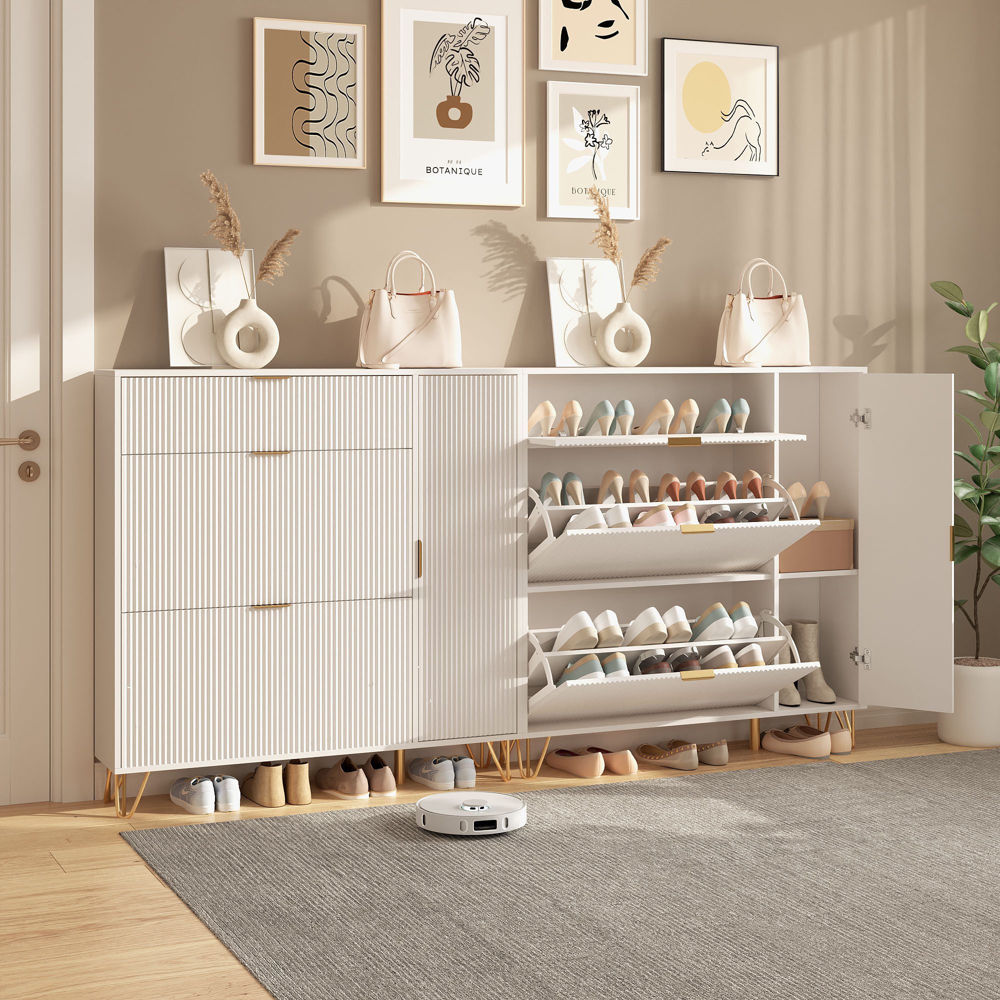 zebery Schuhschrank Schuhregal Schmal Schuhkipper (Set, 1-St., Weiß Schuhkommode mit 2 Klappen und 2 Türen) für 22 Paar Schuhe, für Schlafzimmer, Wohnzimmer, Fl – Bild 4 von 5