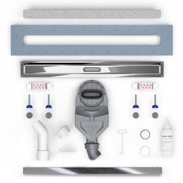 Aquabad® Duschrinne Slim Premium Duschablauf, Haarsieb, Viega-Siphon, Komplett-Set, Design: Hochglanz
