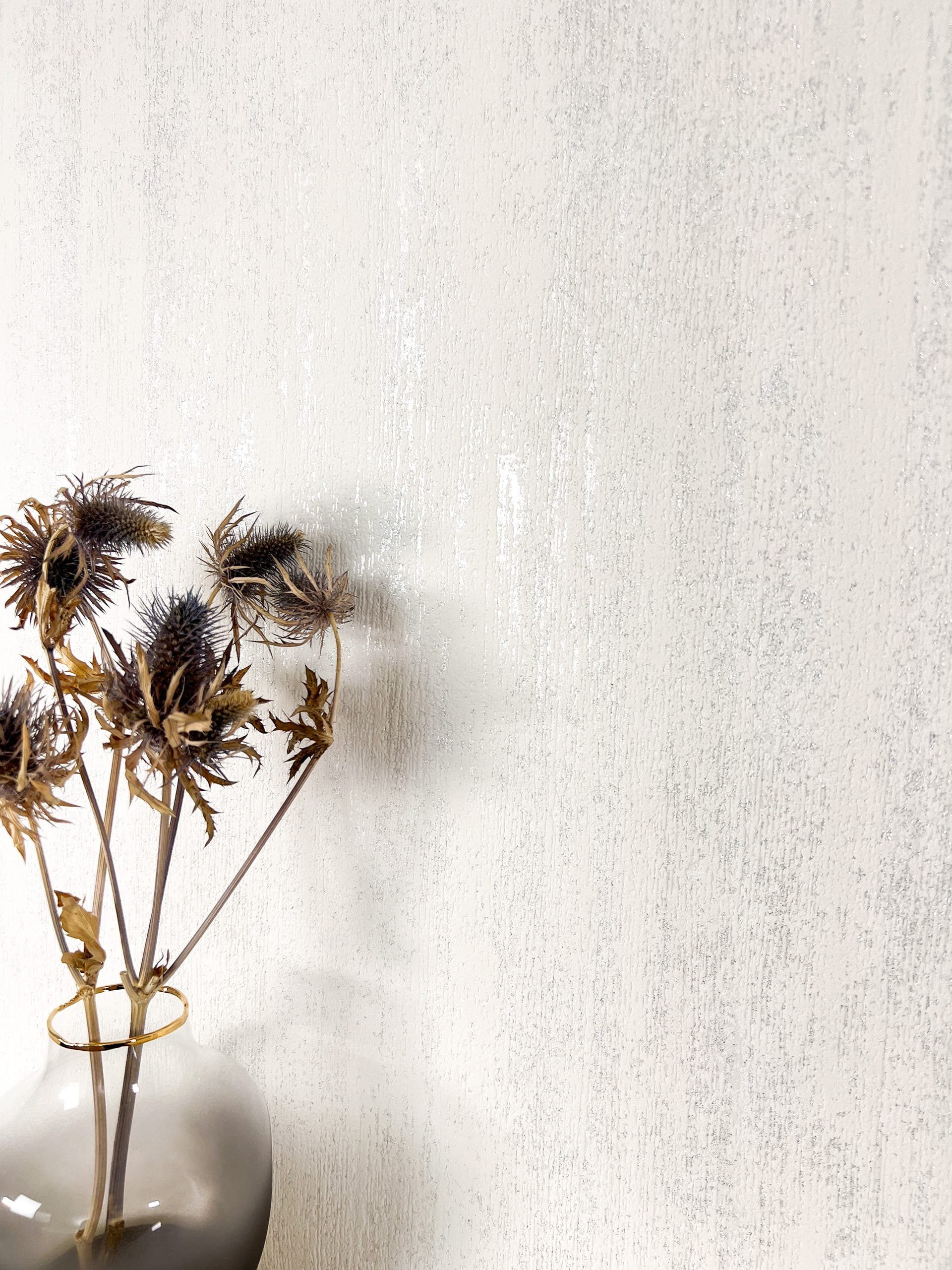 Vliestapete Birom White Tapete Glitzer Tapete Unifarbe,Struktur,Metallic