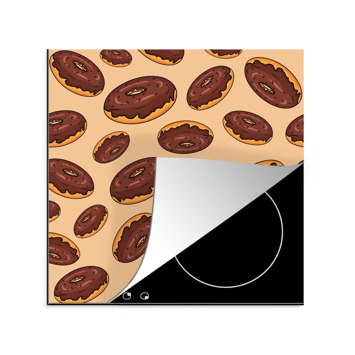 MuchoWow Herdblende-/Abdeckplatte Gestaltung - Donut - Schokolade, Vinyl, (1 tlg), 78x78 cm, Ceranfeldabdeckung, Arbeitsplatte für küche