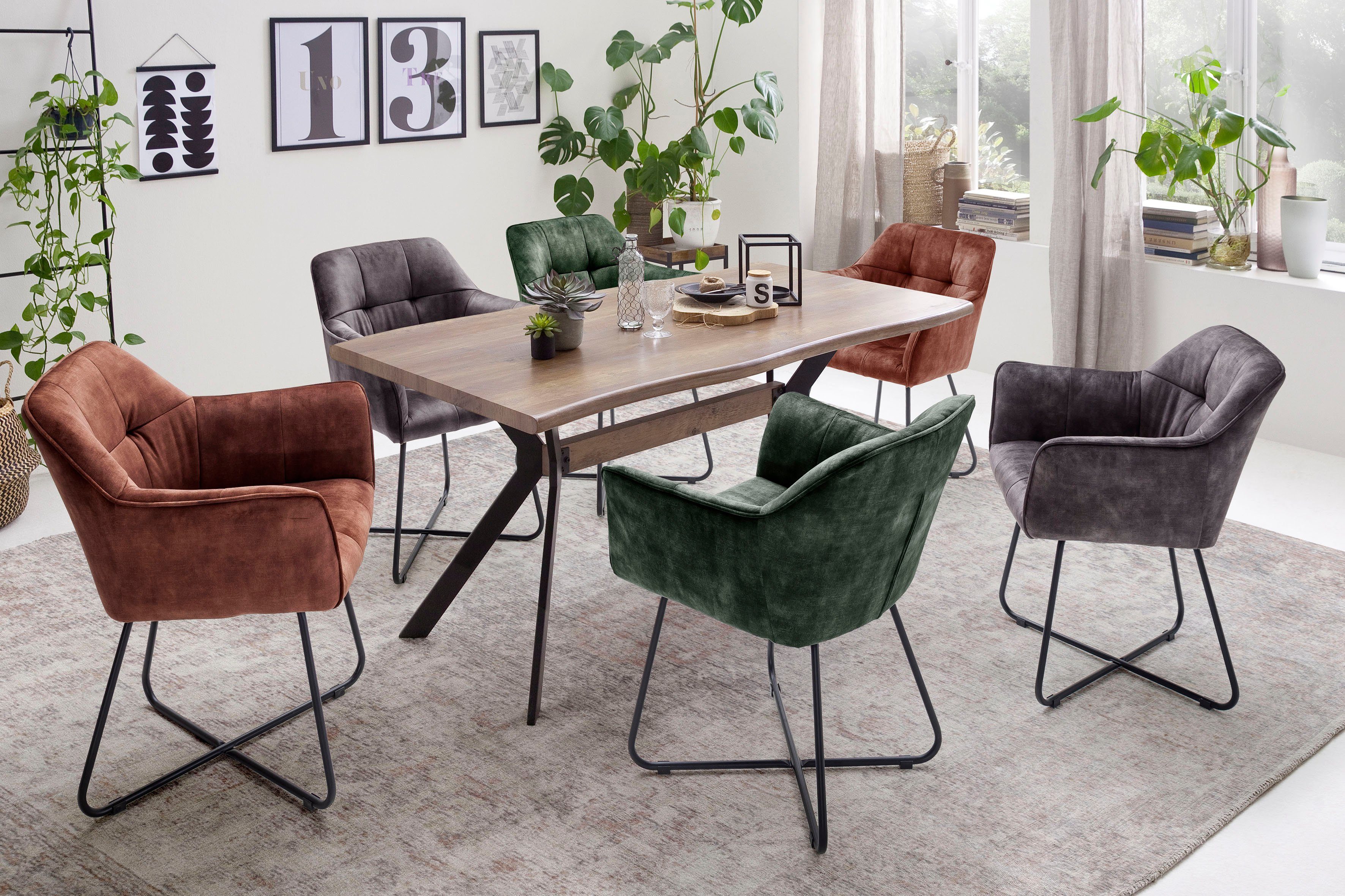 MCA furniture Esszimmerstuhl Keder, belastbar (Set, 2 Veloursoptik | Kg Panama bis Vintage St), 120 Anthrazit Stuhl Anthrazit mit