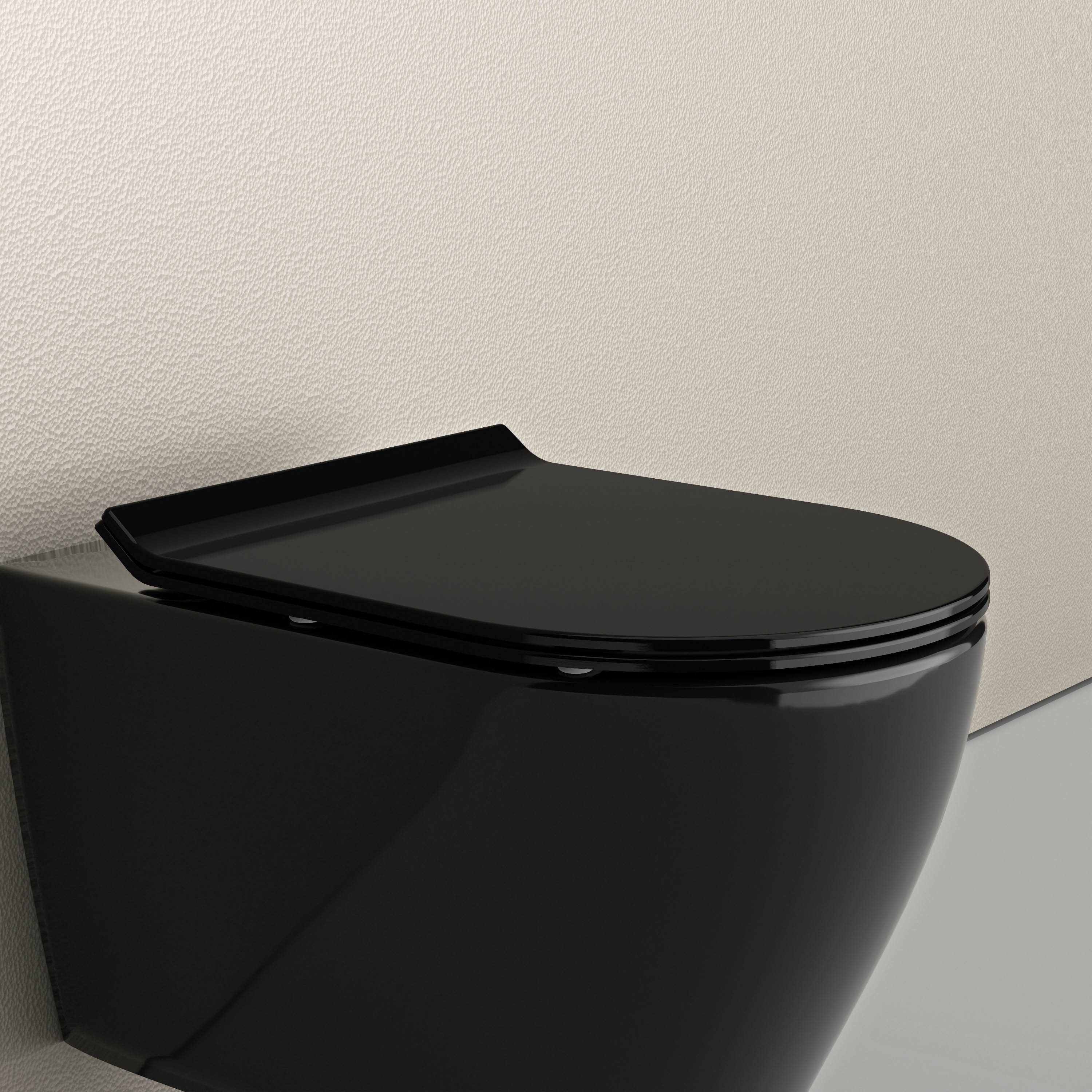 Bernstein WC-Sitz U2019 ultraflach in Schwarz glänzend, ultraflaches Design, Soft-Close und Take-Off