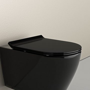 Bernstein WC-Sitz U2019 (Komplett-Set, inkl. Befestigungsmaterial), schwarz / D-Form / Absenkautomatik / flach / abnehmbar / aus Duroplast