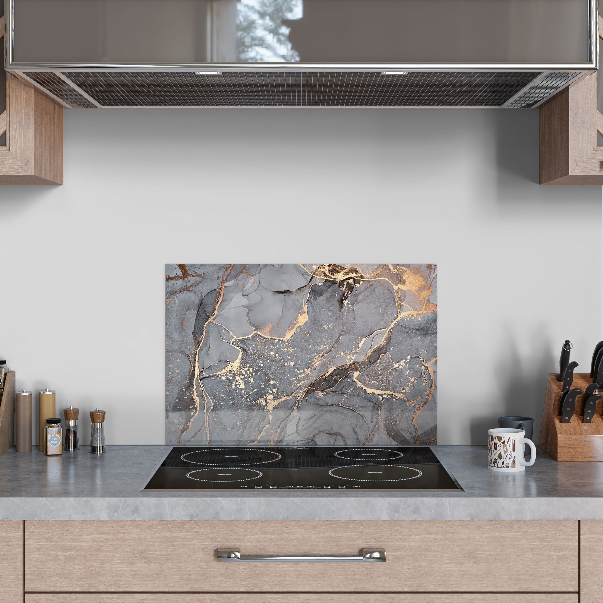 DEQORI Küchenrückwand 'Elegantes Marmormuster', Glas Spritzschutz Badrückwand Herdblende