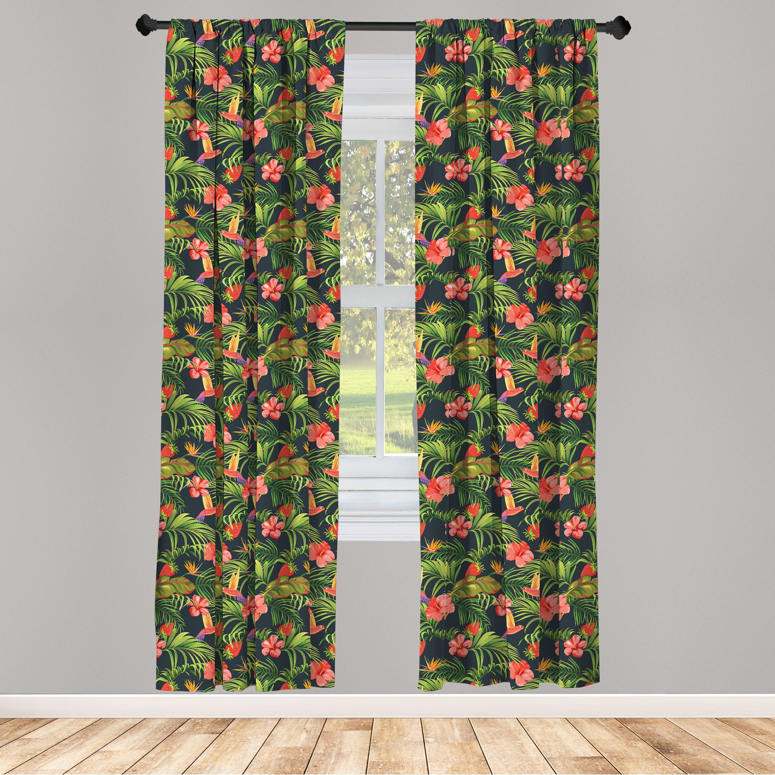 Gardine Vorhang für Wohnzimmer Schlafzimmer Dekor, Abakuhaus, Microfaser, Hibiskus Banana Leaves Strawberry