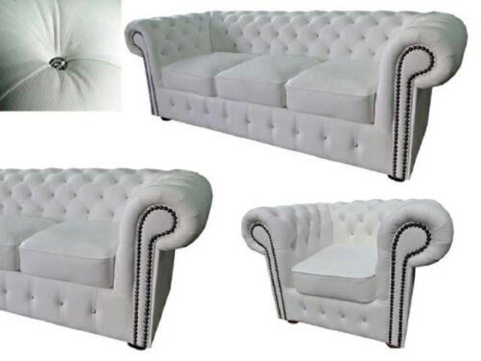 JVmoebel Chesterfield-Sofa Chesterfield Sofagarnitur Weiß 3+2+1 Garnitur 100% Leder Sofort, 3 Teile, Made in Europa