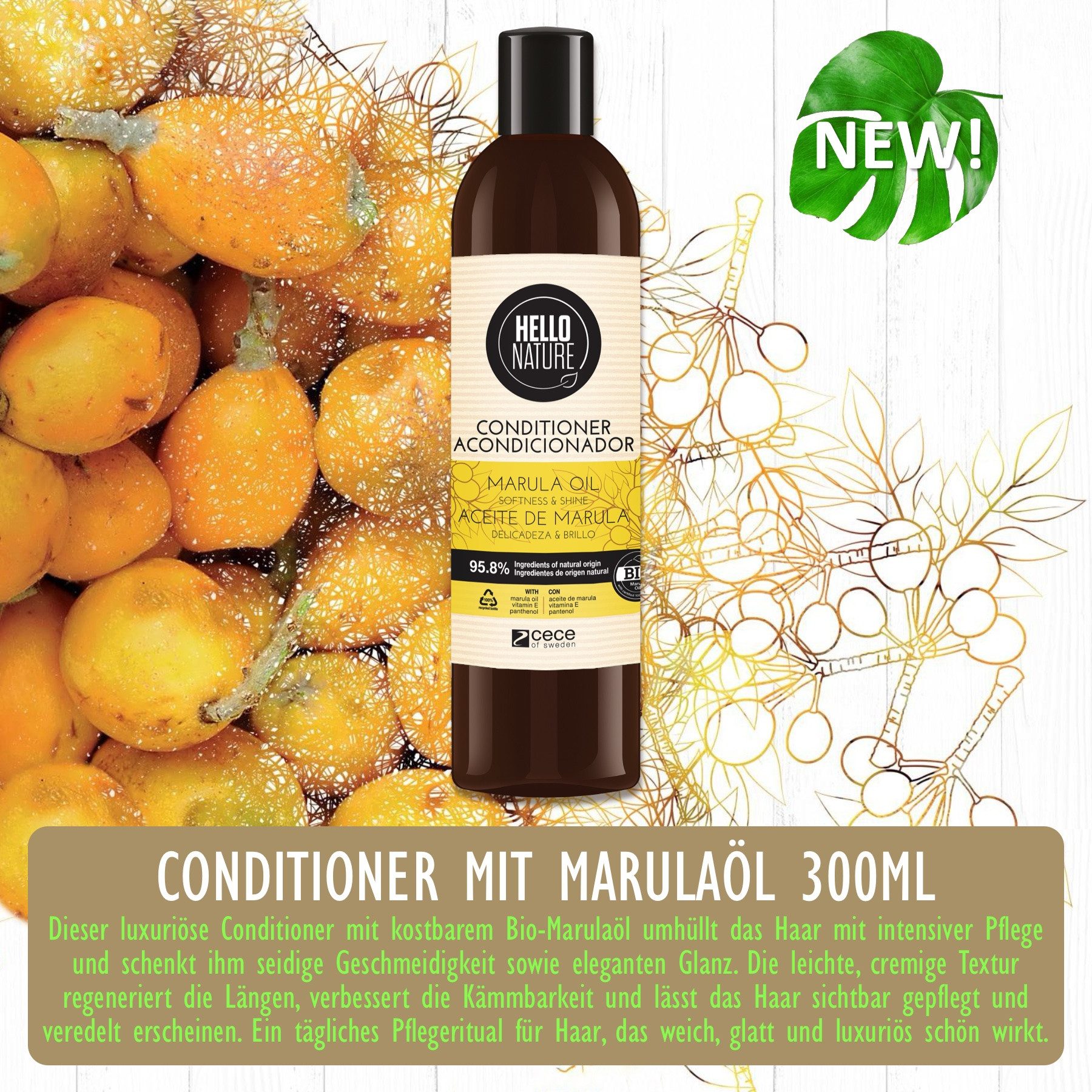 Hello Nature Haarspülung Conditioner Haarpflege Regeneration Marula Öl Bio Vegan Natur, 3-tlg., Haarspülung, Conditioner, Hello Nature