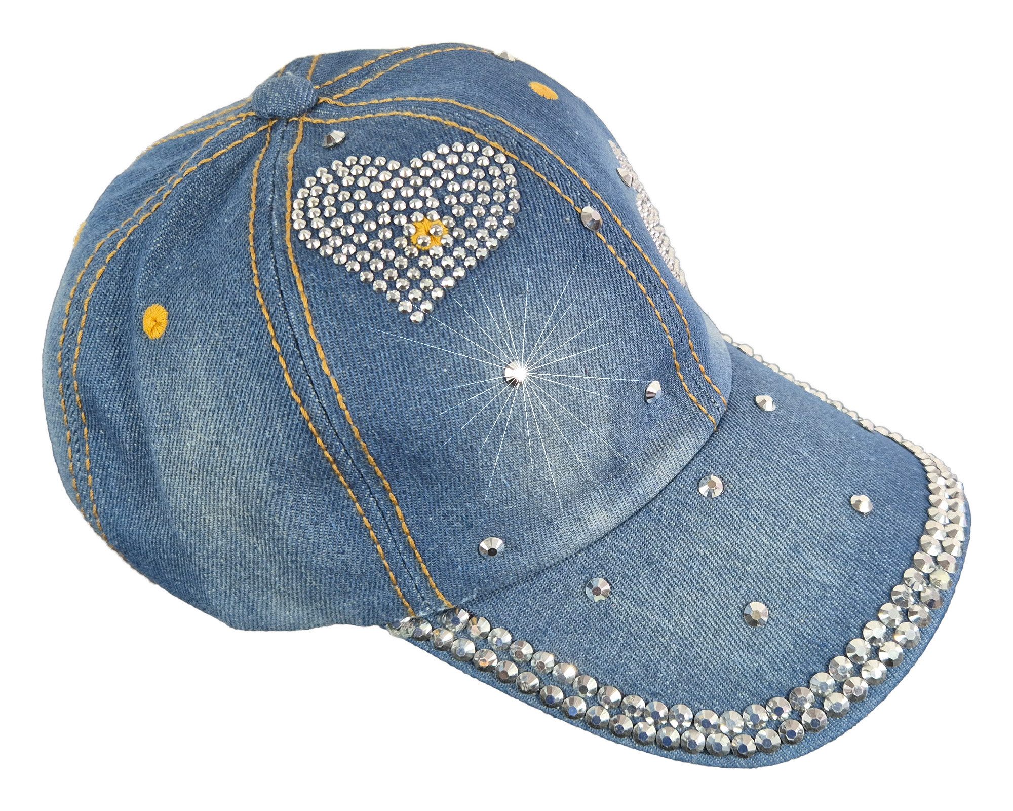 Einkaufszauber Schirmmütze Designer Baseball Cap Schirmmütze Jeans mit Herz Aus echtem Denim Jeansstoff gefertigt