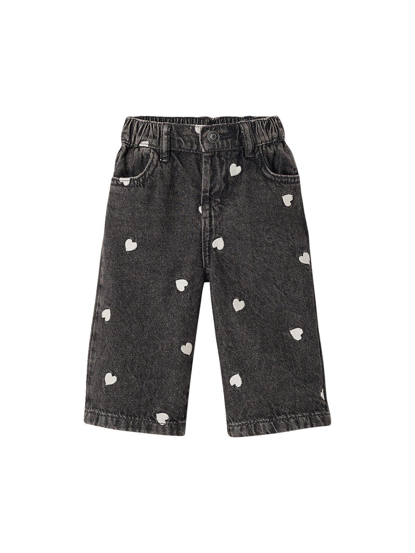 Regular-fit-Jeans Weite Baby Jeans mit Herzstickereien, Dehnbund