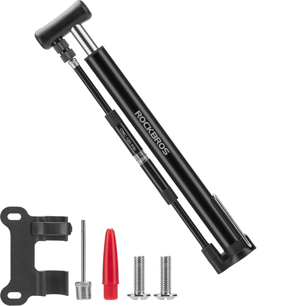 ROCKBROS Standpumpe Fahrradpumpe Luftpumpe Bodenpumpe (Spar-Set, 1-tlg., 33 x 13 x 5 cm stabil), Doppelkopf, 120 psi, Standfuß, Zubehör