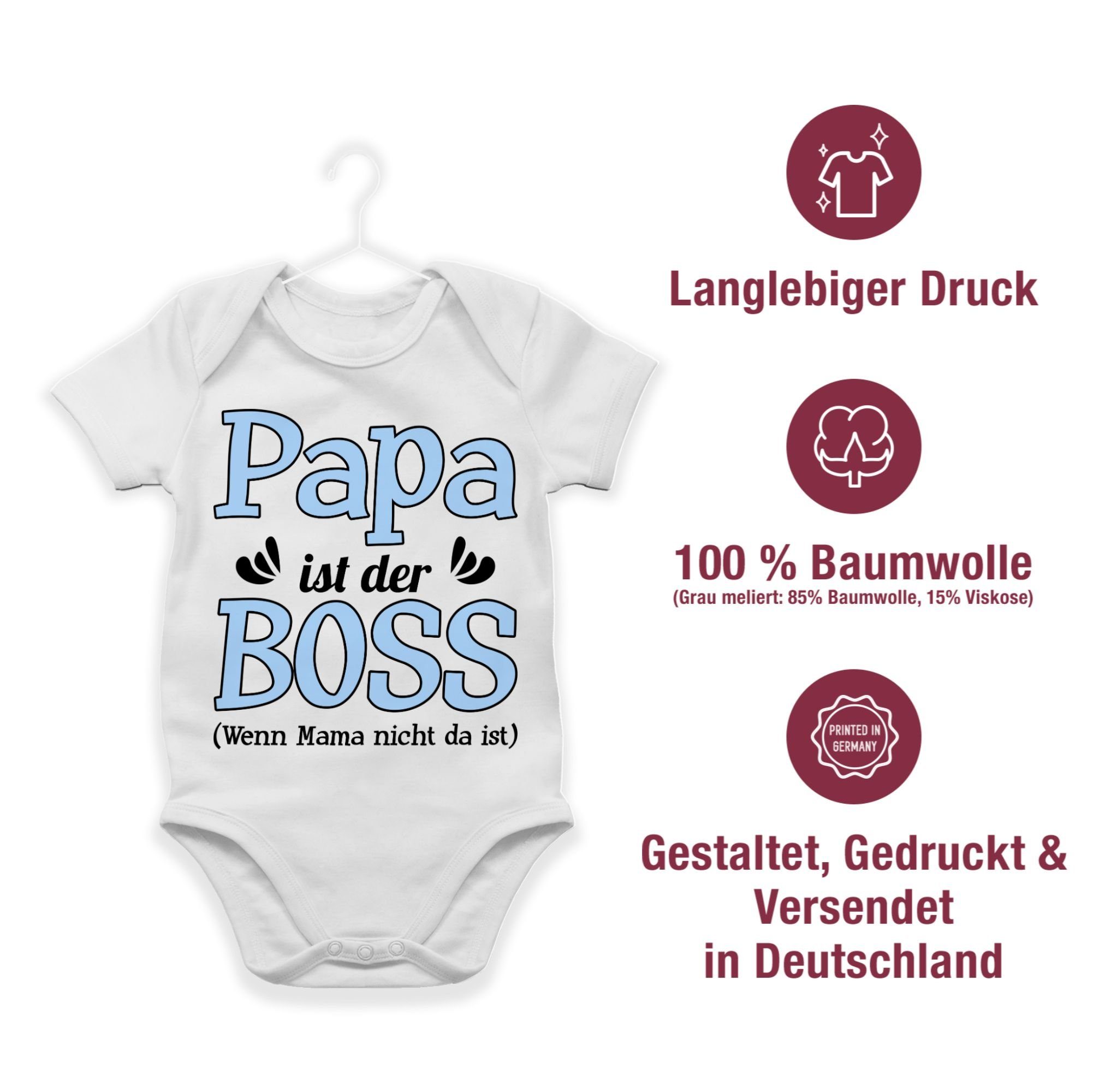 Shirtracer Shirtbody Papa ist der Boss wenn Mama nicht da ist - blau Sprüche Baby