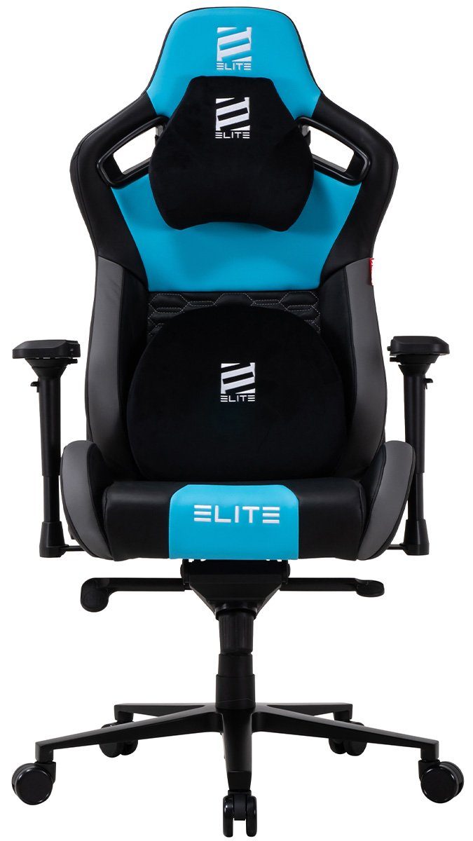 ELITE Gaming Gaming-Stuhl verstellbarer Profi zu (Alcantara-Optik), | Ergonomischer Gaming horizontal drehbar, kg, Office und Hohe Gaming St), Kopf- bis - Stuhl 4D-Armstützen Grad inkl. Racingstuhl Chair Rückenlehne High-End bis Lendenwirkbelkissen mit (Drehstuhl neigbar, 360 - klappbare Zockerstuhl Schwarz/Grau/Blau Chair, Drehsessel, ergonomischer Mercenary hochwertige ELITE Stuhl, Racing-Design, - Computerstuhl, 135° Gamingstuhl geeignet, Verarbeitung, Belastbarkeit, Chefsessel, 150 Computer Bürostuhl Pflegeleicht, Sicherheits-Doppelrollen, - Sicherheitsgasdruckfeder, Chair, Racing Home Schwarz/Grau/Blau inkl. 1