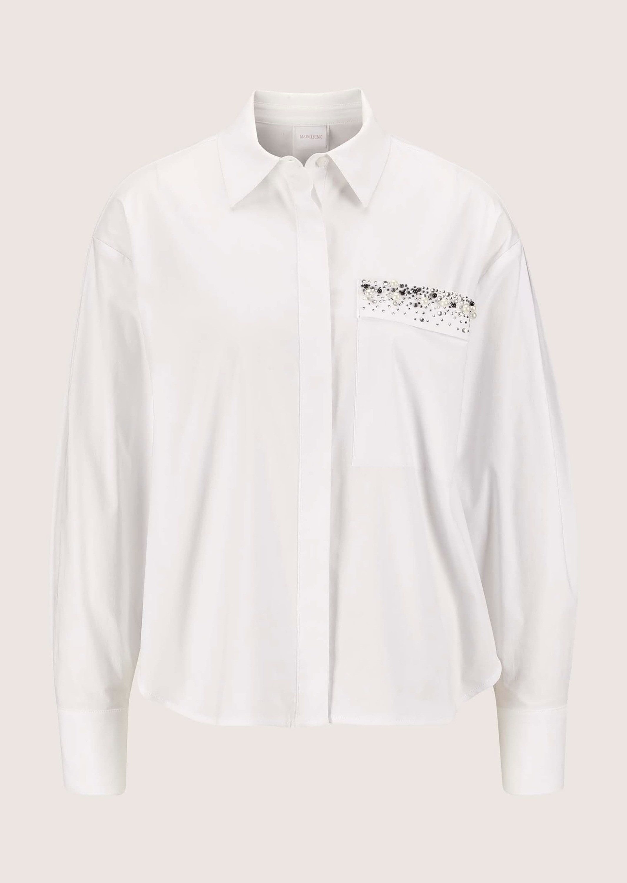 MADELEINE Langarmbluse Elegante Bluse mit Strassdetails Langarm mit verdeckter Knopfleist und Kellerfalte