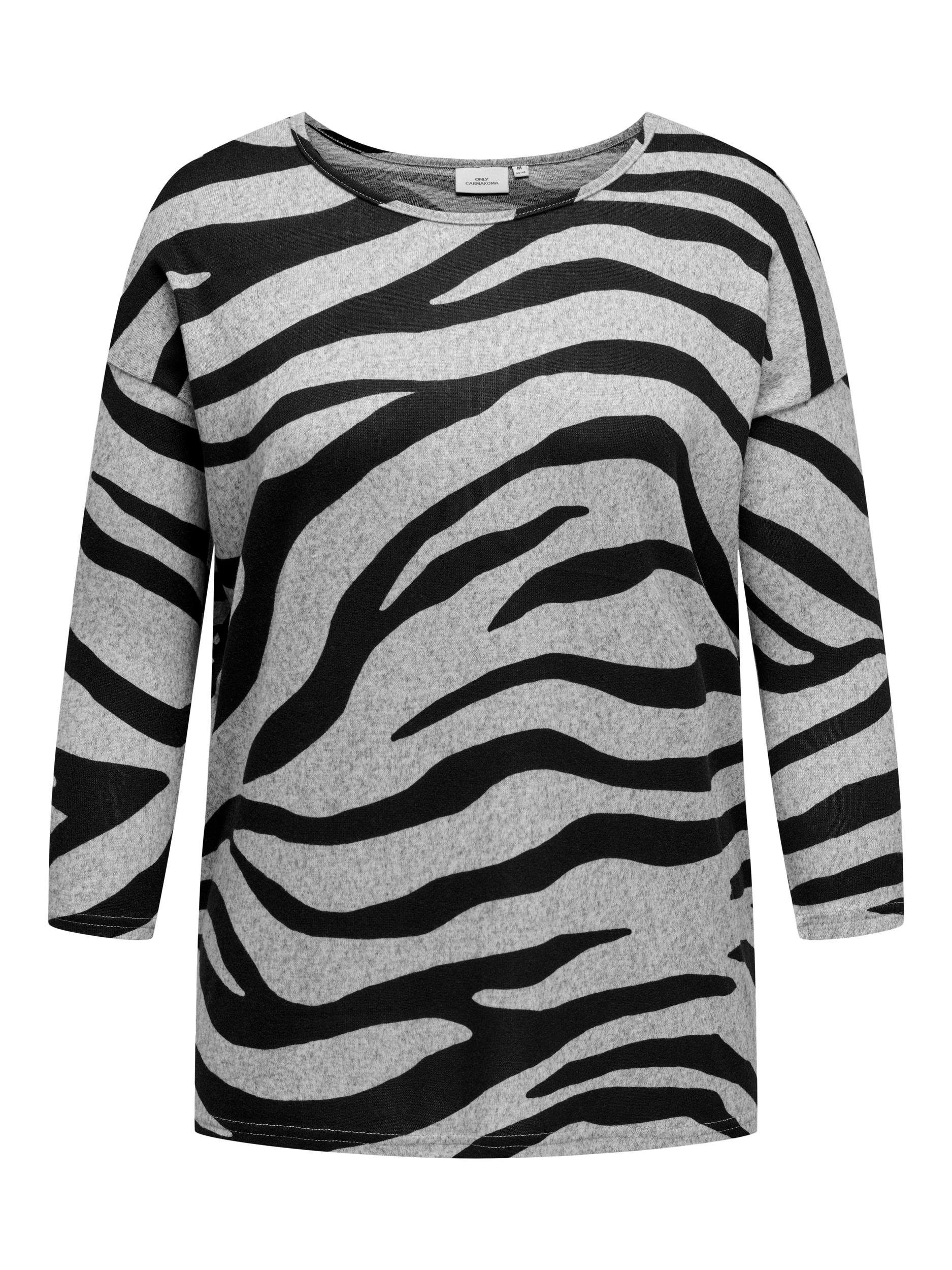 ONLY CARMAKOMA 3/4-Arm-Shirt CARALBA 3/4 TOP NOOS Light Grey Melange AOP:GRAPHIC ZEBRA | Rundhalsshirts