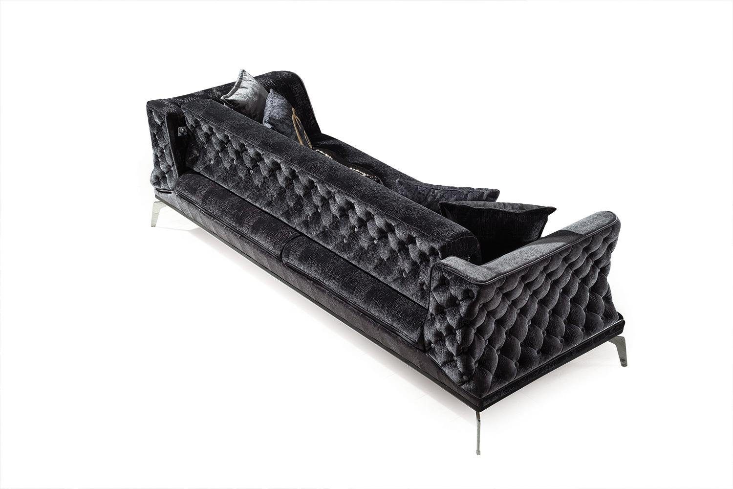 Couchen JVmoebel Sofa mit Polster 3-Sitzer Dreisitzer Metall 3Sitz Chesterfield Holz