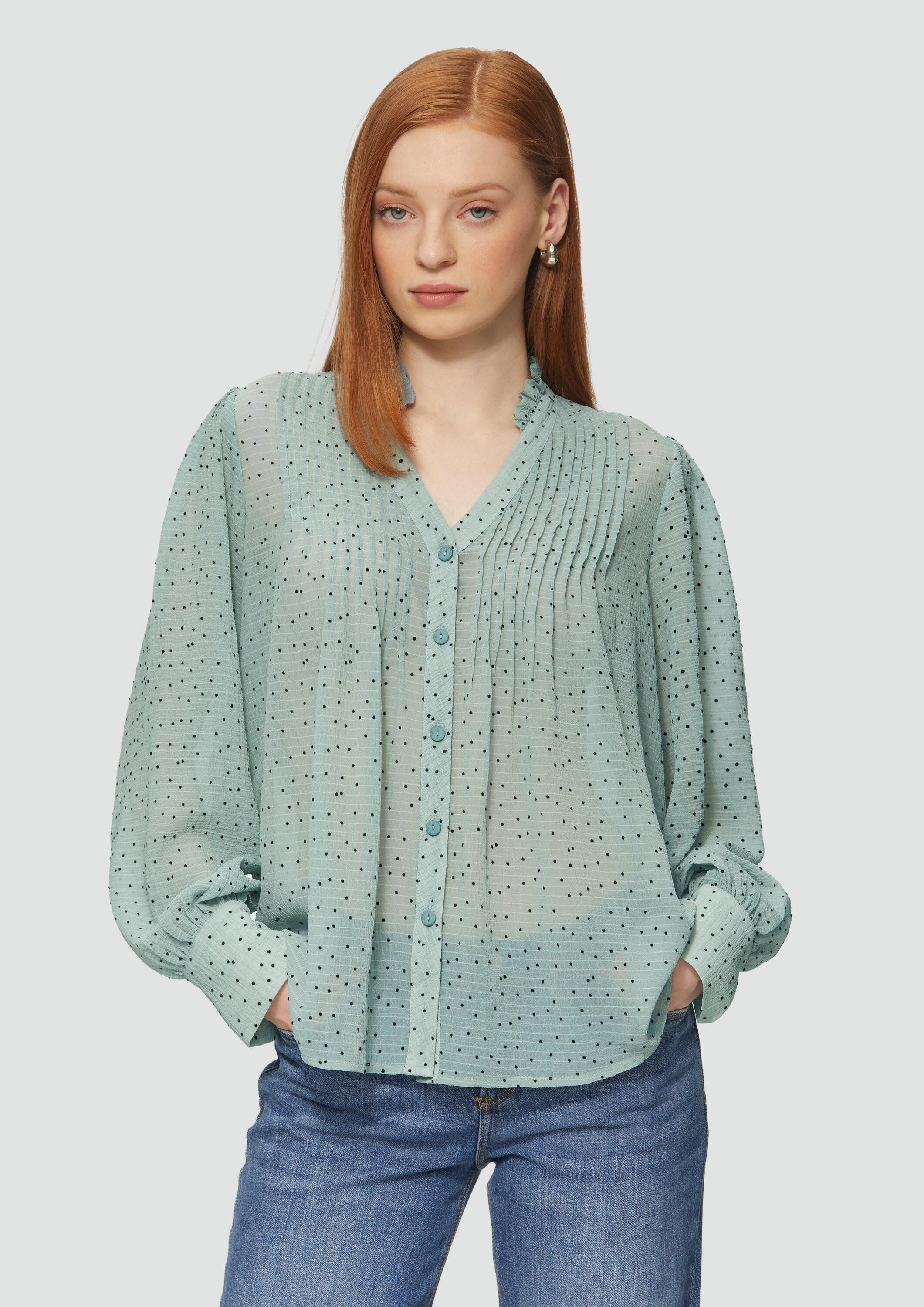 QS Langarmbluse Bluse Strukturierte Chiffonbluse mit Punktemuster