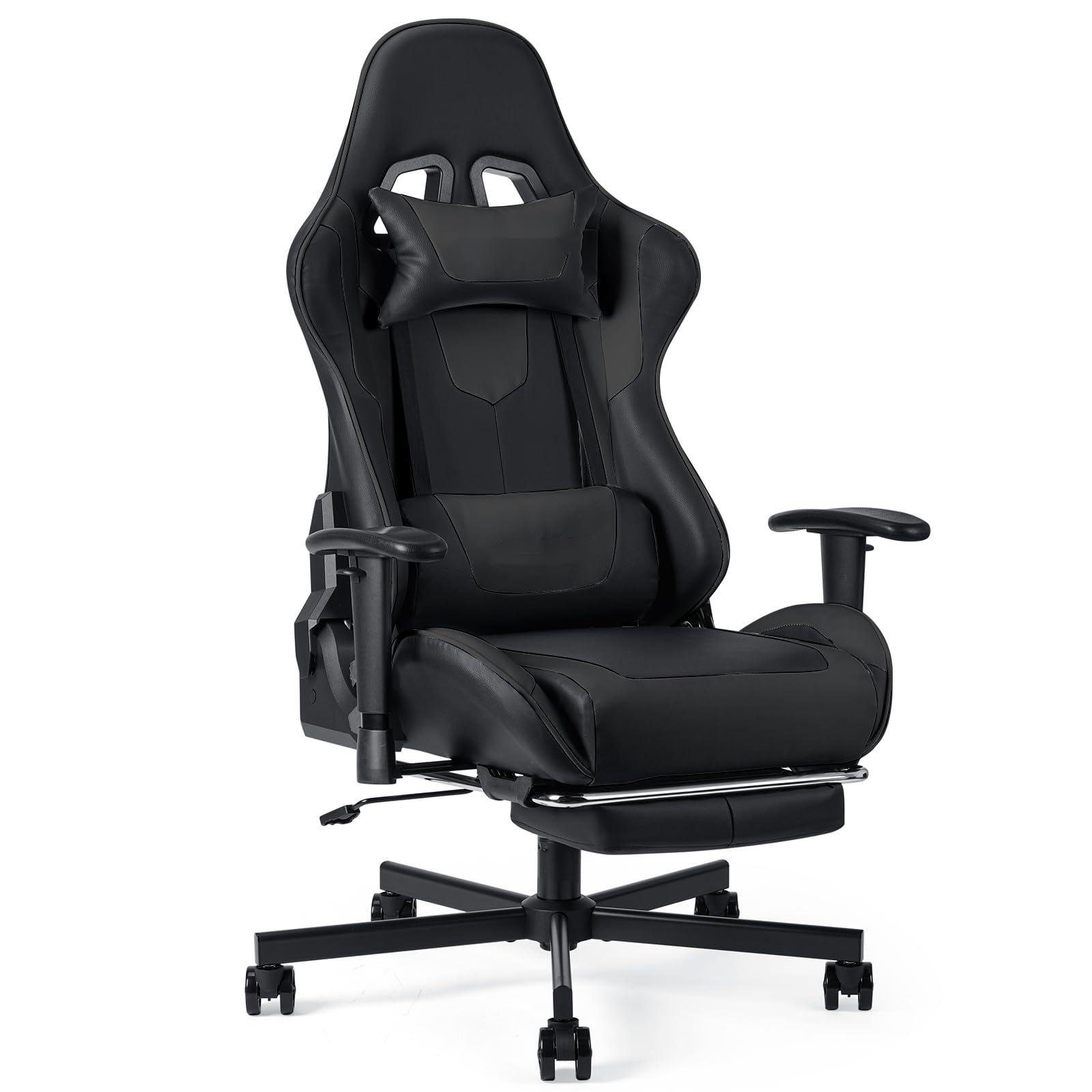 Fangqi Gaming Chair Gaming-Stuhl mit Fußstütze, ergonomischer Bürostuhl (Armlehnen, Sitzhöhe verstellbar, Neigungswinkel der Rückenlehne verstellbar, 360° drehbar, Nackenkissen, Lendenkissen) | Stühle