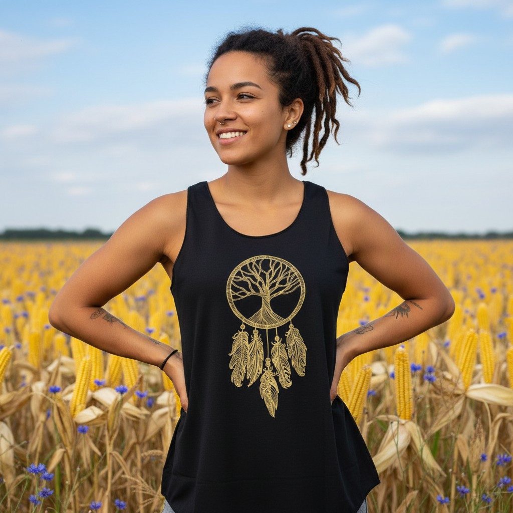 Guru-Shop T-Shirt Retro Art Tanktop mit Ethnodruck Traumfänger -.. Festival günstig online kaufen