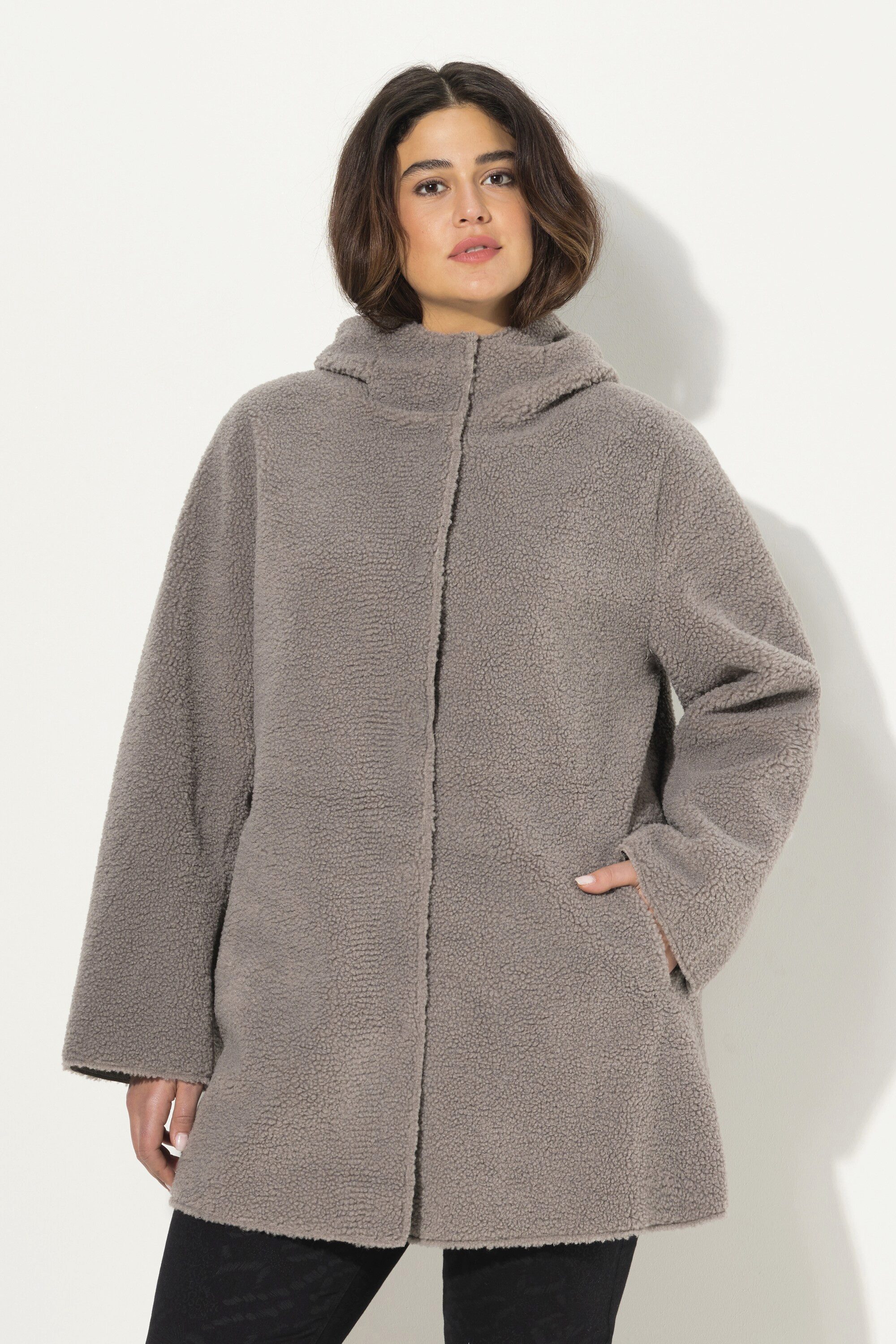 Ulla Popken Parka Teddyjacke A-Linie angeschnittene Kapuze günstig online kaufen
