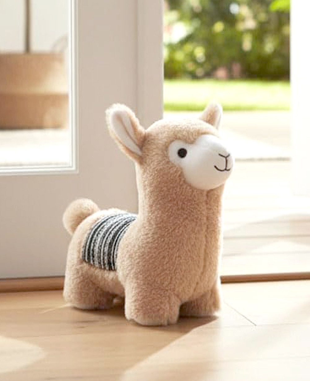 LB H&F Lilienburg Bodentürstopper Türstopper Bodentürstopper Türfeststeller (Dekofigur Design weich Deko Figur Geschenk Idee Geburtstag Kinderzimmer niedlich süß Frühling Sommer Herbst Winter Türhalter Türsack Türbremse Hygge Skan Design Bodenstopper Vintage Puffer Stopper Boden Wand Deko Wohnzimmer Fenster Türaufhalter Fensterhalter Zugluftstopper Sack schwer stabil, Fensterstopper Grau modern schwer Stoff Tier Lama Alpaka), Türdämpfer Türfeststeller Lama Alpaka