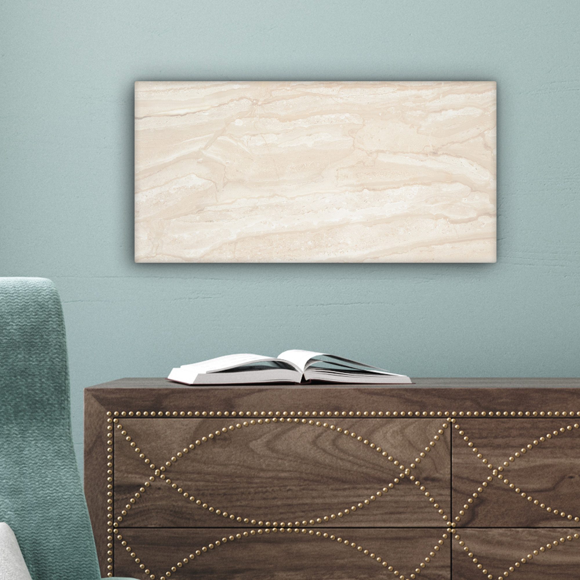 OneMillionCanvasses® Leinwandbild Panorama Marmor - Kalk - Sand - Textur, Fotodruck (1 St), Wandbild, Deko Schlafzimmer Wohnzimmer Flur 40x20 cm – Bild 3 von 5