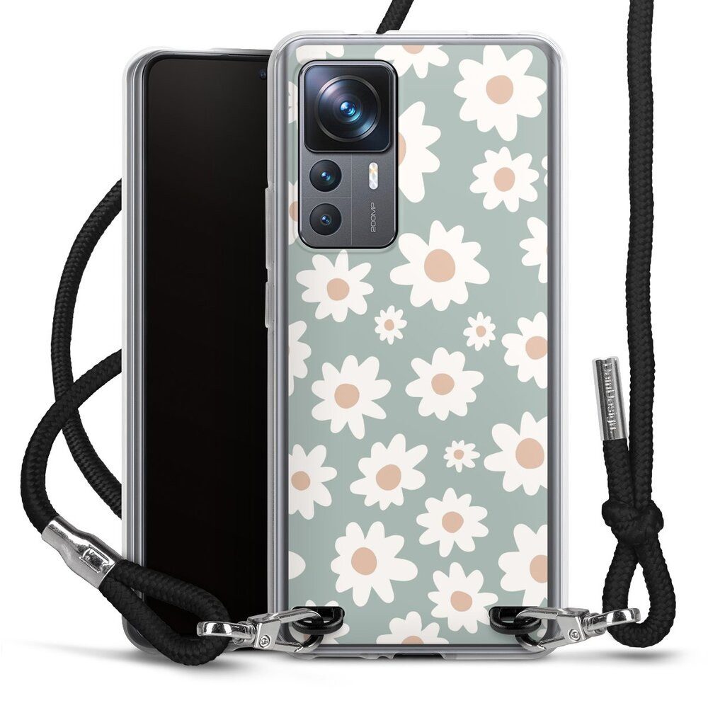 DeinDesign Handyhülle Gänseblume Muster Blumen Daisy Flower Seamless Pattern Green, Xiaomi 12T Pro 5G Handykette Hülle mit Band Case zum Umhängen
