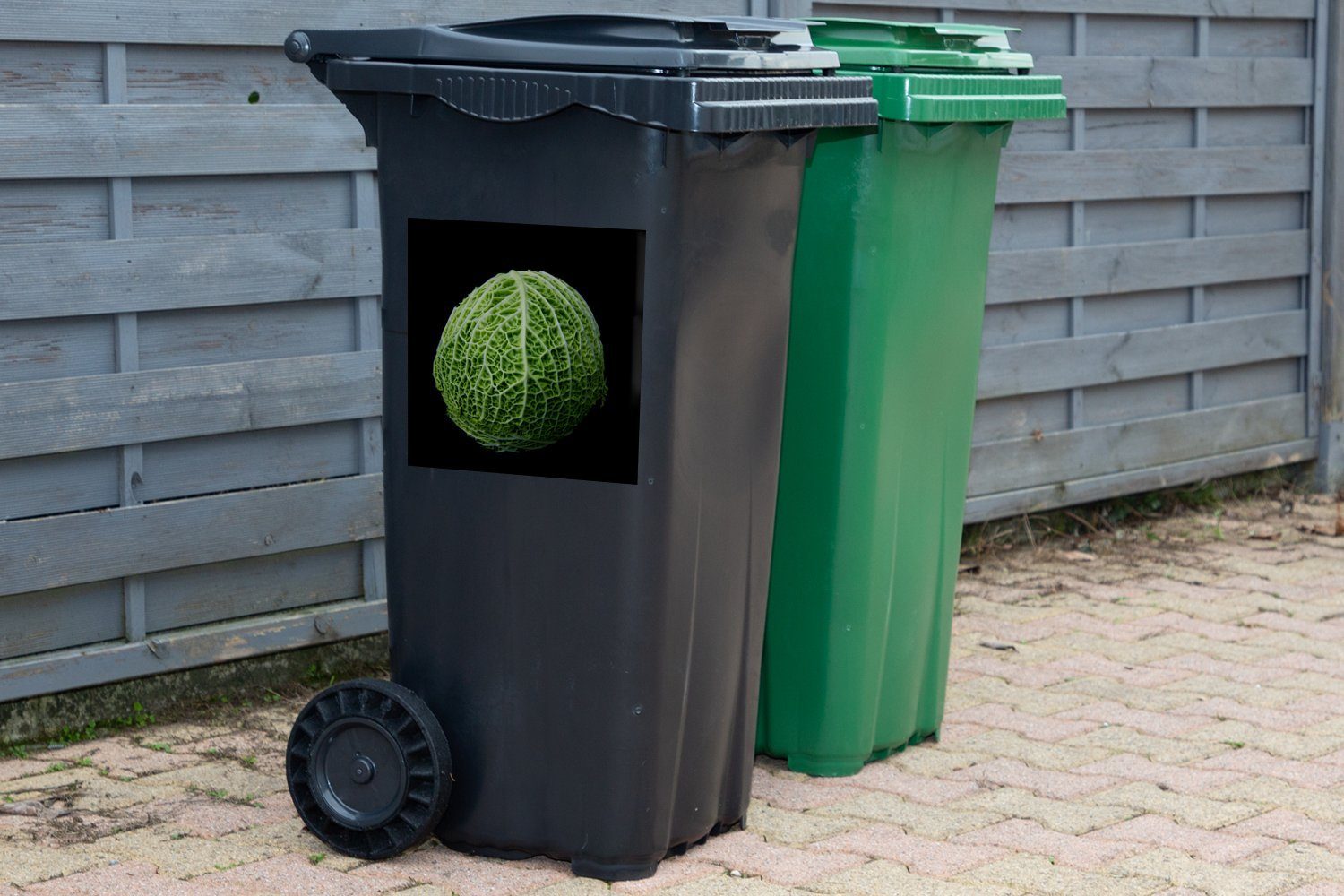 Hintergrund Container, (1 Mülleimer-aufkleber, Ein Abfalbehälter Mülltonne, Kohlkopf St), Sticker, Wandsticker schwarzem auf MuchoWow