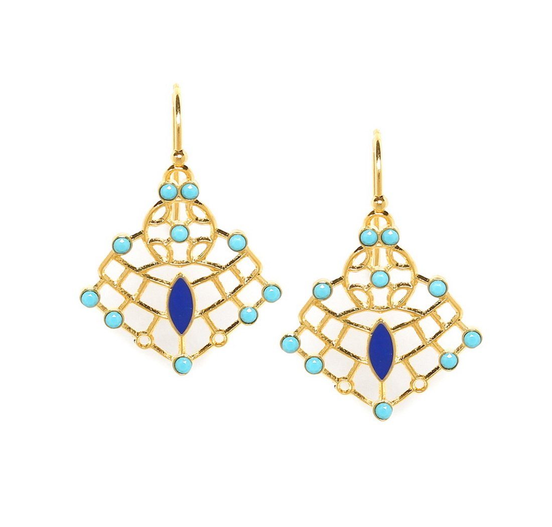 Mugello Paar Ohrhänger Ariane Ohrringe Ethno-Look Boho elegant stilvoll, Handarbeit aus Frankreich, Messing mit 18K-Vergoldung (750er-Gold)
